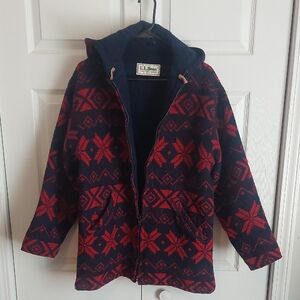 L.L. Bean Navy Jacket with Red Snowflake Pattern, Vintage
